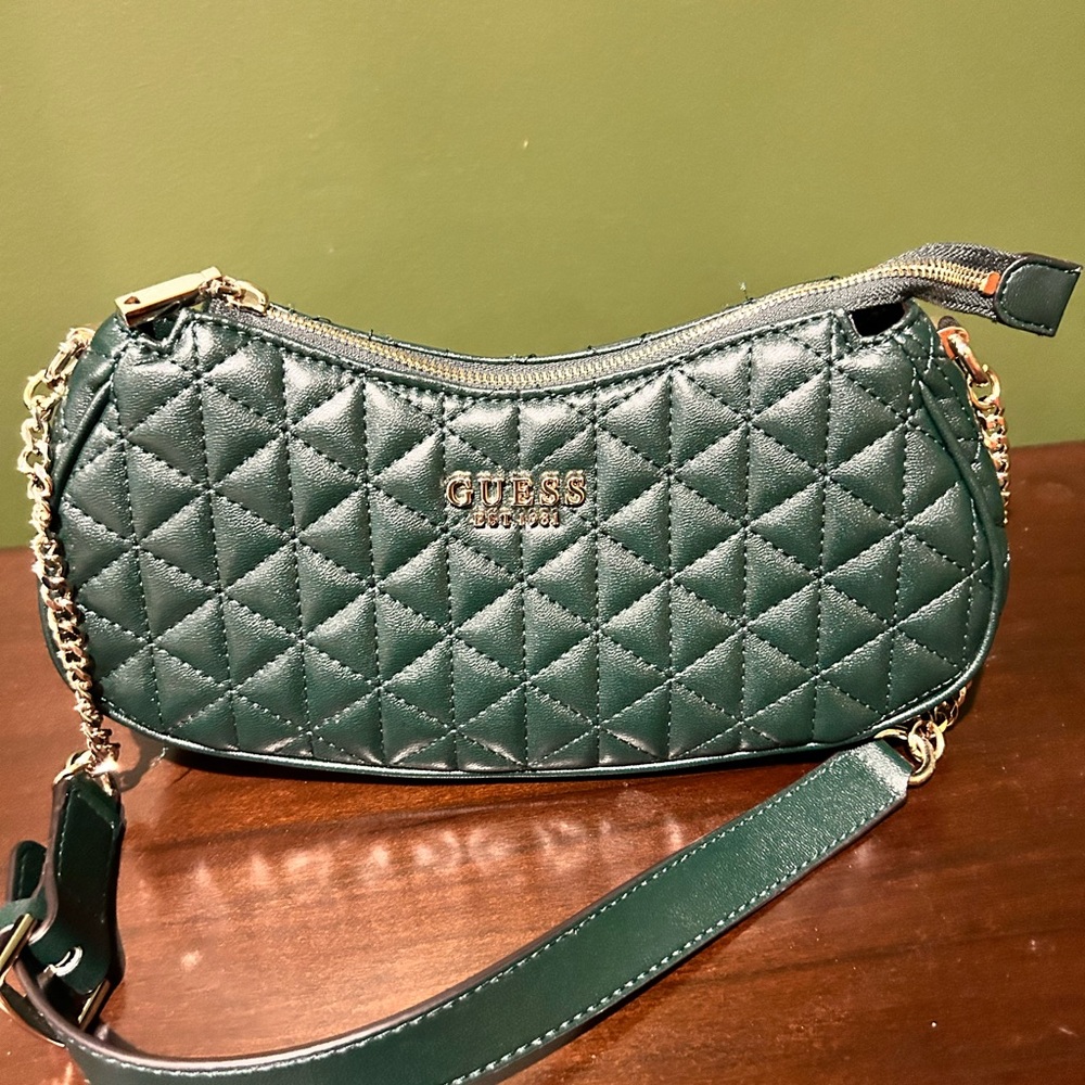 GUESS Dark Green Kori Quilted Shoulder Bag